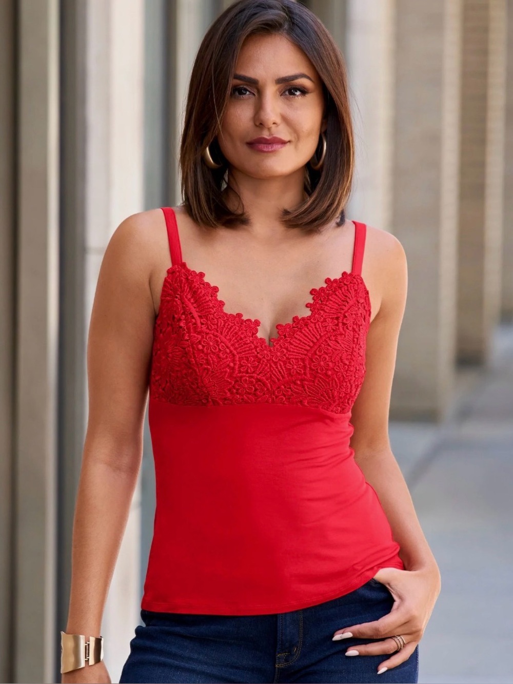 NWOT Boston Proper Tomato red lace trim cami top